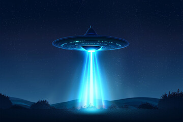 Wall Mural - UFO spaceship alien craft illustration, space alien flying saucer concept illustration