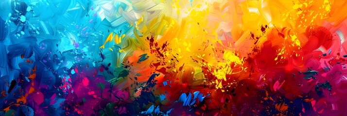 Aufkleber - Vibrant and Energetic Abstract Art Composition with Colorful Fluid Splashes and Swirling Patterns