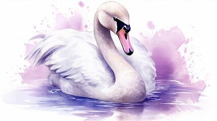 Wall Mural - white swan watercolor illustration on a white background