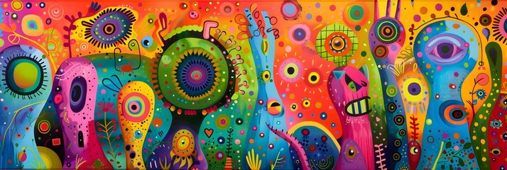 Poster - Vibrant and Imaginative Surreal Artwork with Eclectic Patterns Shapes and Textures Evoking a Dreamlike Fantasy World