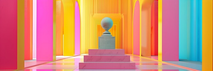 Aufkleber - Vibrant Architectural Passage of Geometric Shapes and Saturated Colors