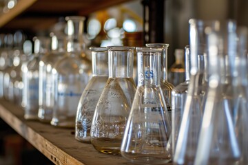 Poster - two glass flasks sitting on a table, Capture the elegance of laboratory glassware