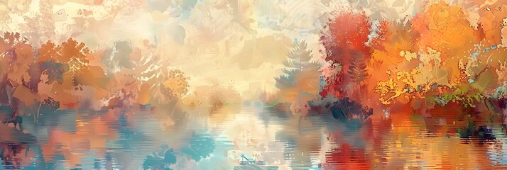 Poster - Vibrant Autumn Landscape with Pond Reflection and Colorful Foliage