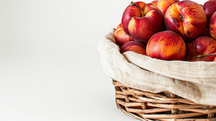 Wall Mural - Juicy Harvest: A Basket of Fresh Ripe Nectarines Stock Photo.