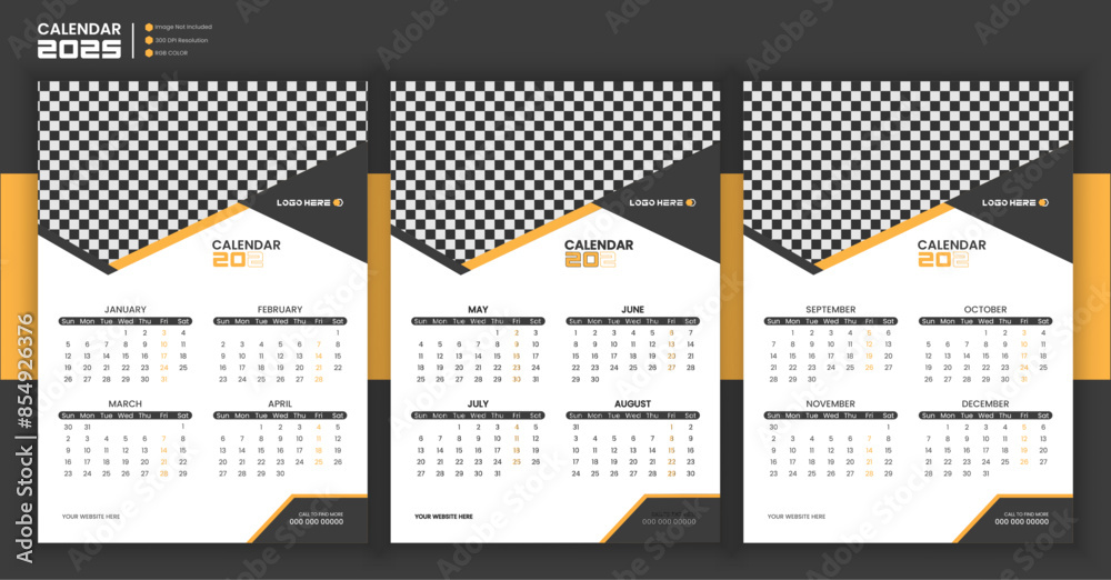 Flat vector illustration. 2025 calendar with a light background ...