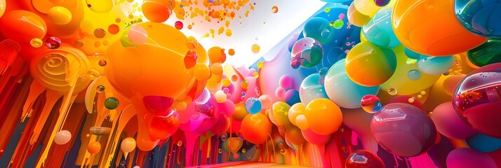 Poster - Vibrant Balloon Explosion of Colors and Energy Igniting Joyful