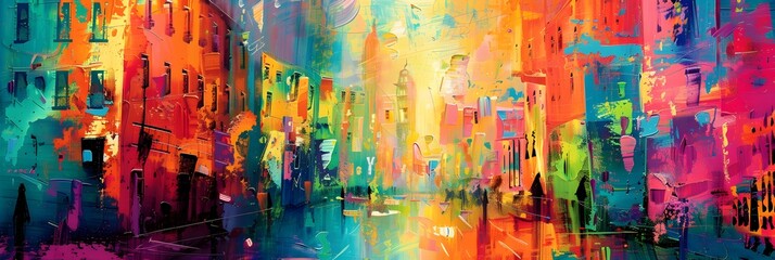 Poster - Vibrant Cityscape of Colorful Architectural Masterpieces in a Modern Metropolis