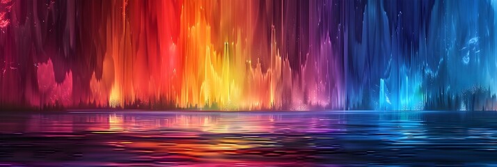 Poster - Vibrant Colorful Lights Reflecting on Shimmering Water in Surreal Dreamscape Landscape
