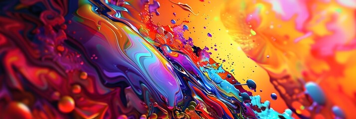 Fototapete - Vibrant Explosion of Colorful Liquid and Digital Elements