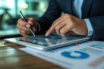 Leinwandbilder - a man in a suit is using a tablet, e-book cover for business strategy insights