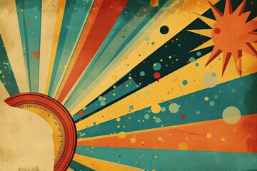 Poster - a colorful background with a sun and stars, retro-inspired vector background with vintage elements