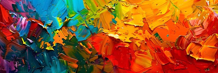 Aufkleber - Vibrant Expressionist Painting with Fluid Multicolored Brushstrokes on Canvas Evoking a Sense of Freedom and Harmony