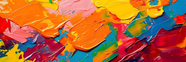 Poster - Vibrant Expressionistic Acrylic Painting with Colorful Brushstrokes and Fluid Composition
