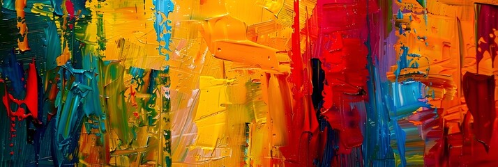 Poster - Vibrant Expressionistic Abstract Acrylic Painting with Energetic Brushstrokes and Fluid Color Splashes