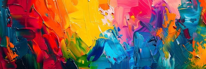 Poster - Vibrant Expressionistic Acrylic Painting with Dynamic Color Splashes and Fluid Brush Strokes
