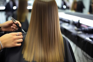 Canvas Print - A woman is getting her hair cut by a stylist