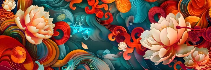 Leinwandbilder - Vibrant Floral Abstract Swirls of Passionate Energy and Captivating Imagination