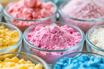 Poster - a row of test tubes filled with colored beads, Examine the chemistry of food additives
