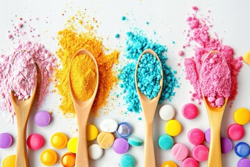 Poster - a row of test tubes filled with colored beads, Examine the chemistry of food additives