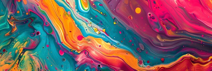 Leinwandbilder - Vibrant Fluid Artwork with Swirling Prismatic Colors and Ethereal Cosmic Textures