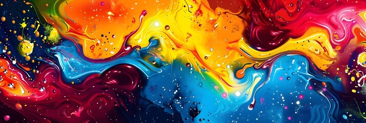 Aufkleber - Vibrant Fluid Explosion of Colors and Motion Dynamic Abstract Digital Artwork for Captivating Visuals and Creative