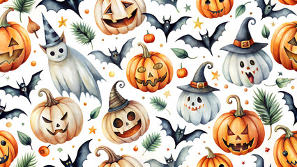 Wall Mural - Halloween Fun: Spooky yet playful patterns featuring jack-o'-lanterns, bats, ghosts, and witches, perfect for crafting Halloween-themed projects.