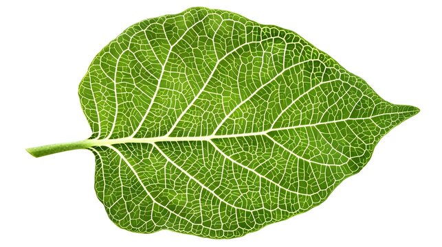Crisp Green Leaf with Detailed Veins on White Background