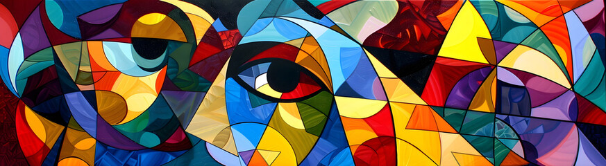 Poster - Vibrant Geometric Abstract Art Composition with Overlapping Shapes and Patterns