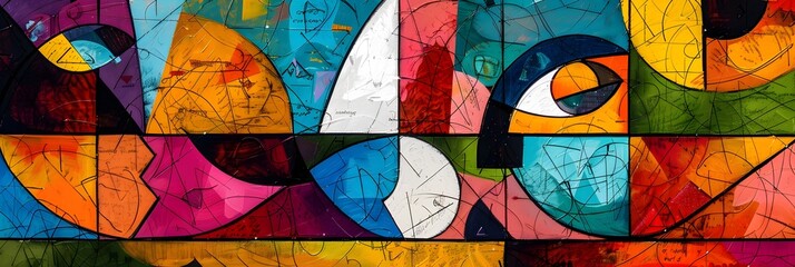 Poster - Vibrant Geometric Abstract Mosaic Patterns in Colorful Digital Composition