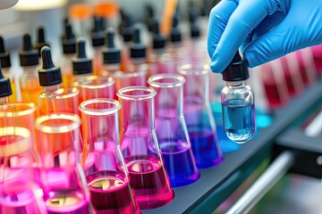 Poster - a row of test tubes filled with colored liquids, Investigate the behavior of chemical sensors