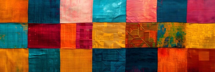 Poster - Vibrant Geometric Mosaic of Colorful Boxes and Squares in Retro Digital Pattern
