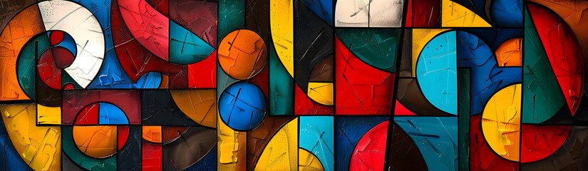 Poster - Vibrant Geometric Mosaic of Colorful Stained Glass Shapes and Patterns for Modern and Contemporary Design