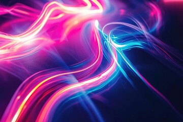 Fototapete - a colorful abstract background with a black background, Luminous neon abstract shapes