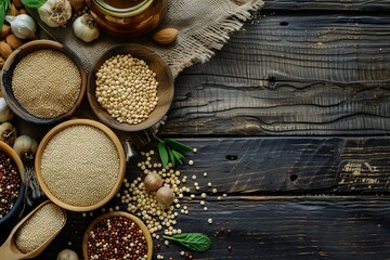 Sticker - Quinoa Products Arranged on Wooden Surface: Emphasizing the versatility