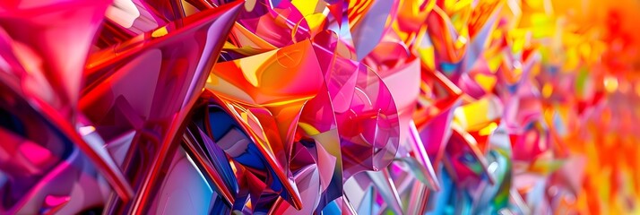 Fototapete - Vibrant Kaleidoscopic Geometric Digital Art with Faceted Prisms Symmetrical Patterns and Luminous Iridescent Hues