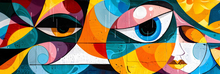 Poster - Vibrant Mosaic of Expressions Captivating Abstract Composition with Overlapping Shapes Colors and Textures