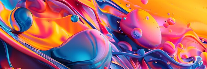Leinwandbilder - Vibrant Multicolored Fluid Dynamics Abstract Digital Art Composition of Swirling Liquid Shapes and Vivid Spectrum Gradients