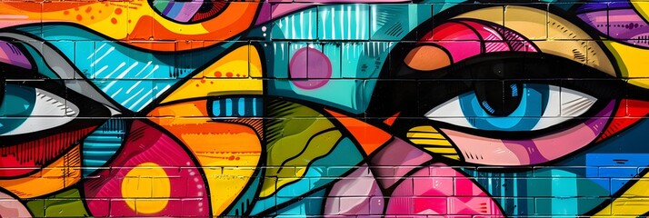 Poster - Vibrant Mural with Bold Geometric Shapes and Expressive Colors