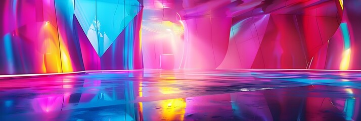 Leinwandbilder - Vibrant Neon Lights Reflection Surreal Digital Backdrop for Immersive Futuristic Experience