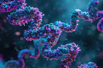 Poster - a dna model with a background of pink and blue, Render a visually stunning image of a CRISPR-Cas9 system