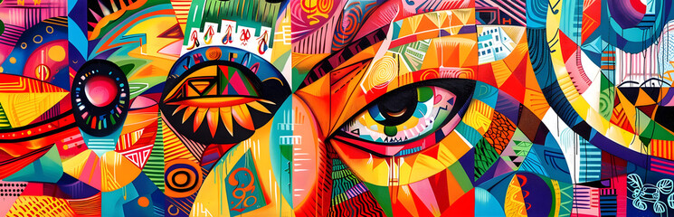 Aufkleber - Vibrant Psychedelic Abstract Art with Surreal Patterns and Geometric Shapes for Digital or Wallpaper