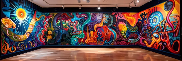 Poster - Vibrant Psychedelic Mural Showcasing Surreal and Ethereal Expression