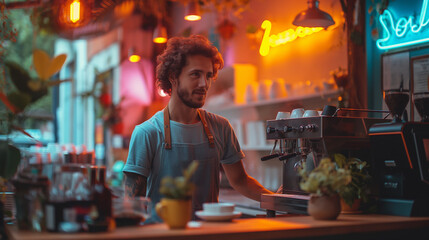 Wall Mural - Handsome barista at the coffee shop