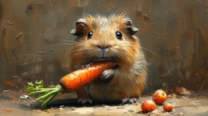 Guinea Pig Enjoying a Carrot Treat
