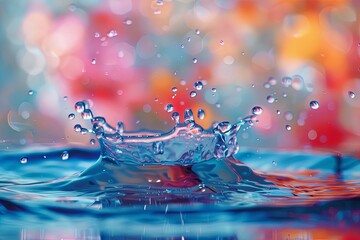 Splash Symphony: High-Speed Water Droplets in Flight: Vibrant water droplets captured mid-splash, set against