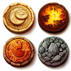 Sticker - Set of coins for game, on white background. Icons for game