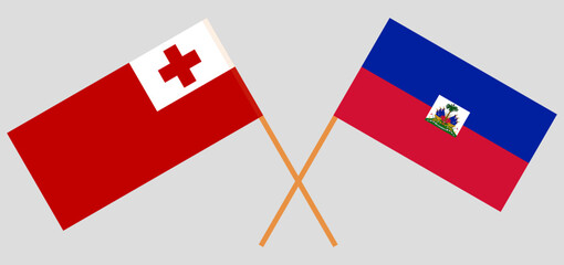 Wall Mural - Crossed flags of Tonga and Haiti. Official colors. Correct proportion