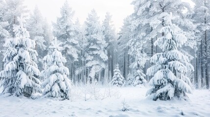 Snow covered fir trees on the background of mountain peaks.