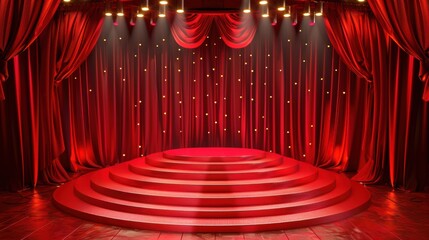 Wall Mural - Red stage podium with spotlights and curtains
