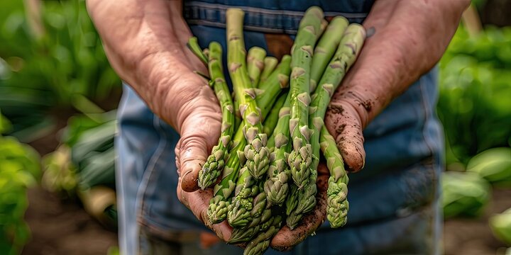 Fresh and natural asparagus just picked from the garden , vegetable fair , agriculture , natural and healthy food , background , wallpaper.